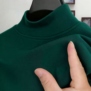 Férfi fleece-lével bélelt hosszú ujjú alsóréteg felső, fél magasságú gallérral, őszi-téli