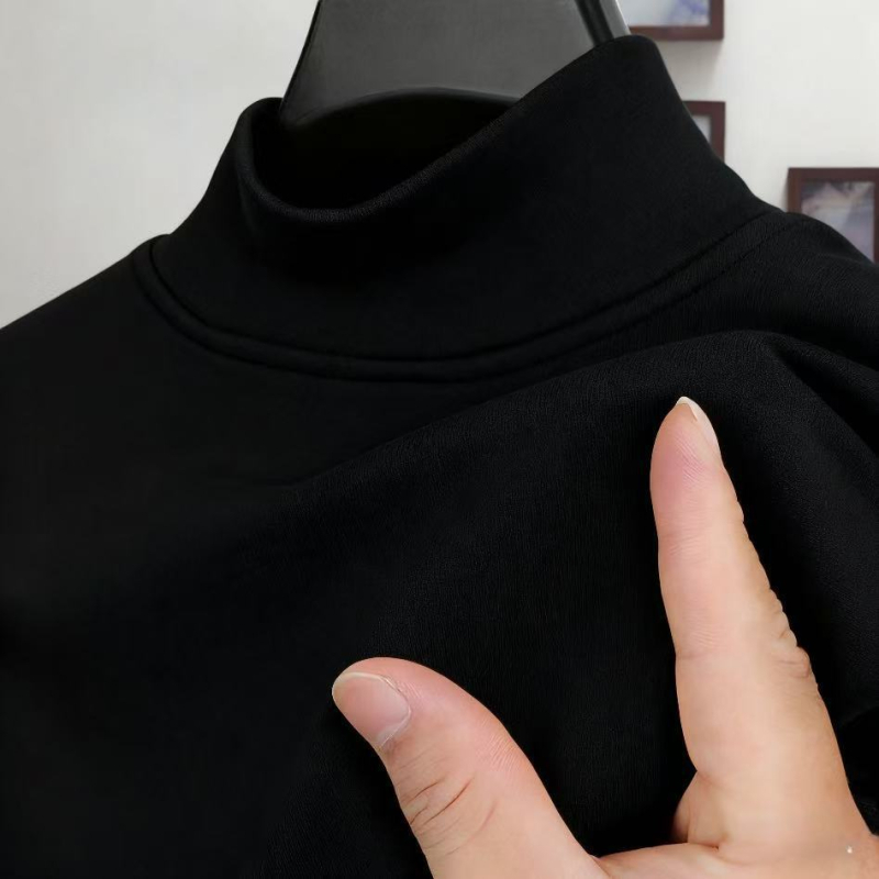 Férfi fleece-lével bélelt hosszú ujjú alsóréteg felső, fél magasságú gallérral, őszi-téli