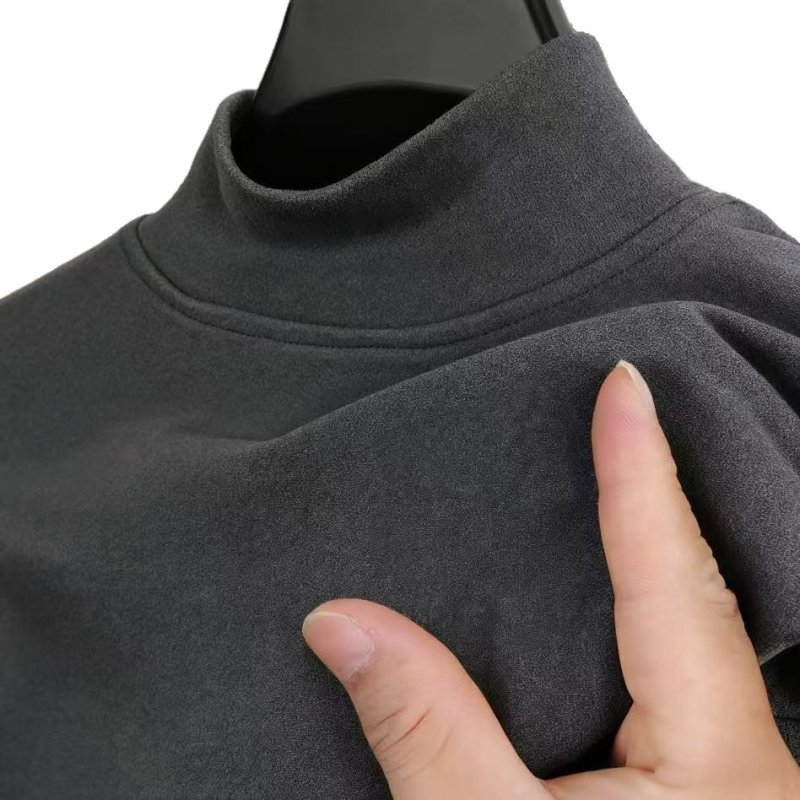 Férfi fleece-lével bélelt hosszú ujjú alsóréteg felső, fél magasságú gallérral, őszi-téli
