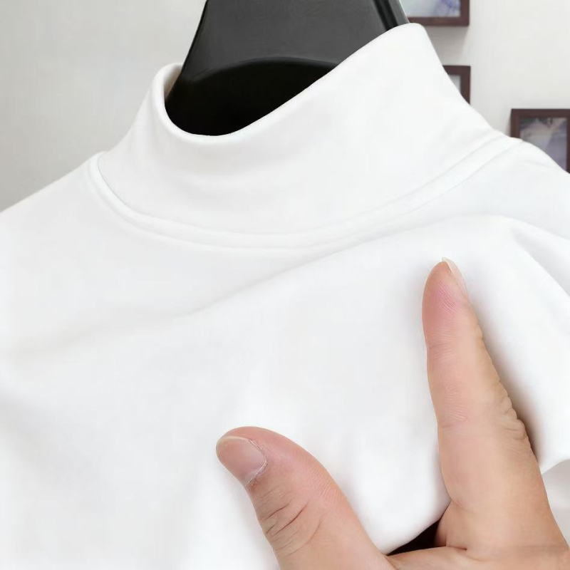 Férfi fleece-lével bélelt hosszú ujjú alsóréteg felső, fél magasságú gallérral, őszi-téli