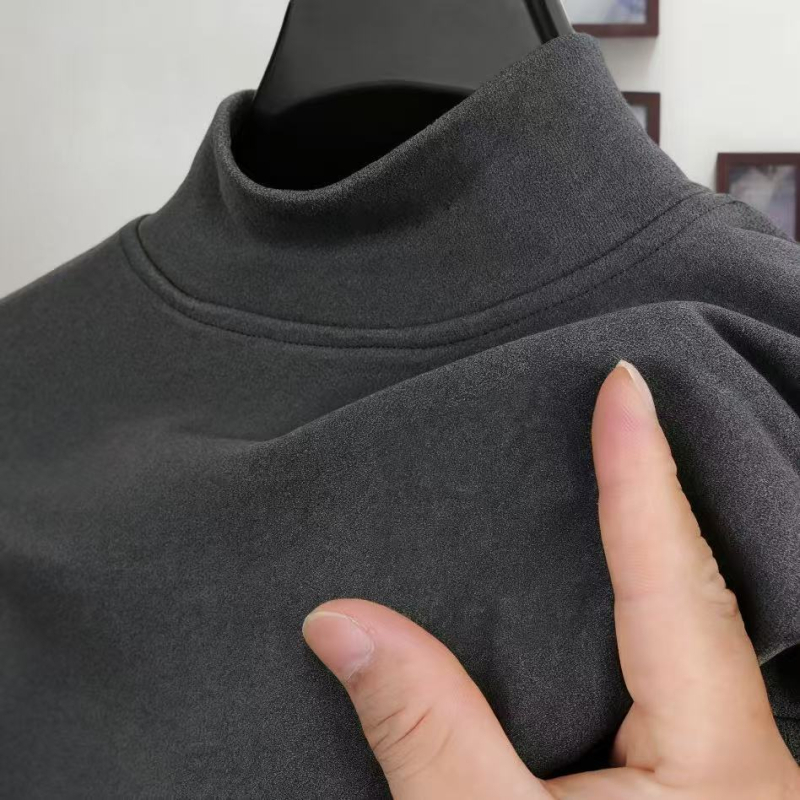 Férfi fleece-lével bélelt hosszú ujjú alsóréteg felső, fél magasságú gallérral, őszi-téli