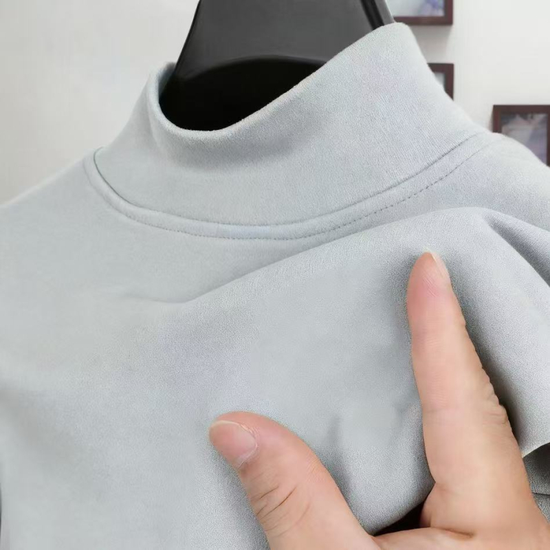 Férfi fleece-lével bélelt hosszú ujjú alsóréteg felső, fél magasságú gallérral, őszi-téli