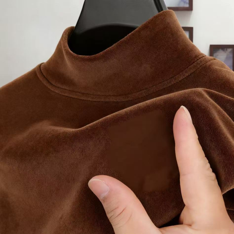 Férfi fleece-lével bélelt hosszú ujjú alsóréteg felső, fél magasságú gallérral, őszi-téli