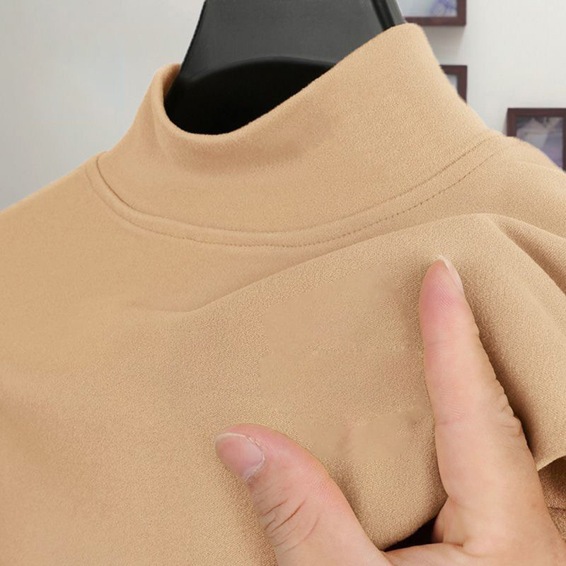 Férfi fleece-lével bélelt hosszú ujjú alsóréteg felső, fél magasságú gallérral, őszi-téli
