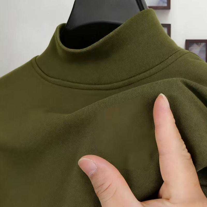 Férfi fleece-lével bélelt hosszú ujjú alsóréteg felső, fél magasságú gallérral, őszi-téli