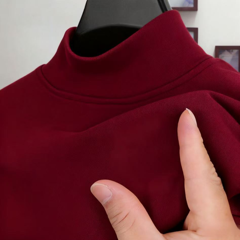 Férfi fleece-lével bélelt hosszú ujjú alsóréteg felső, fél magasságú gallérral, őszi-téli