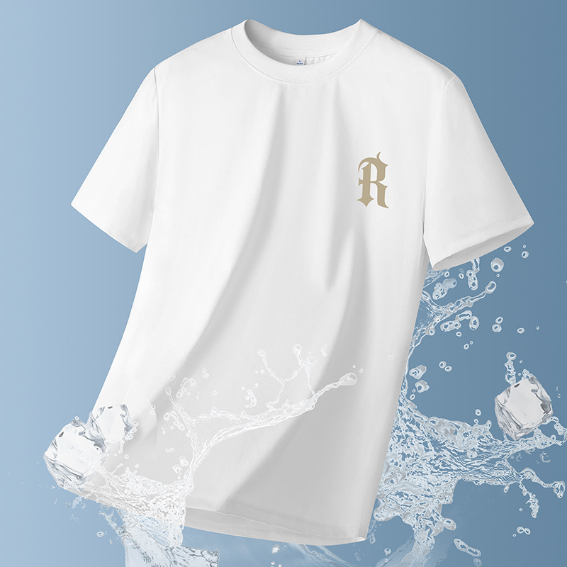 Tricou bărbătesc din bumbac, mânecă scurtă, vară, croială lejeră, imprimeu geometric