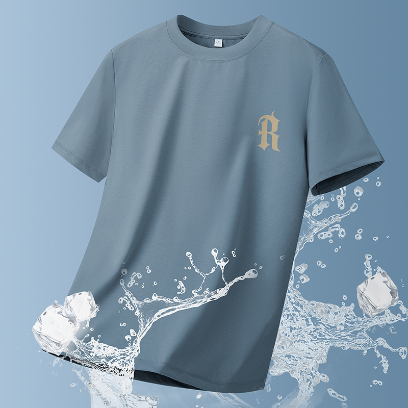 Tricou bărbătesc din bumbac, mânecă scurtă, vară, croială lejeră, imprimeu geometric