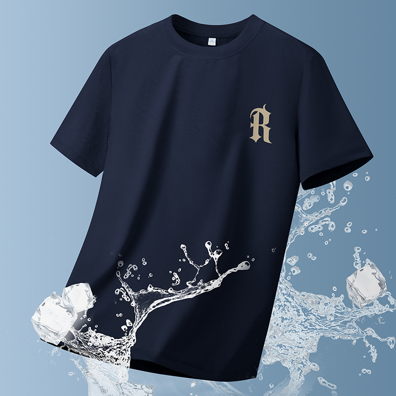 Tricou bărbătesc din bumbac, mânecă scurtă, vară, croială lejeră, imprimeu geometric
