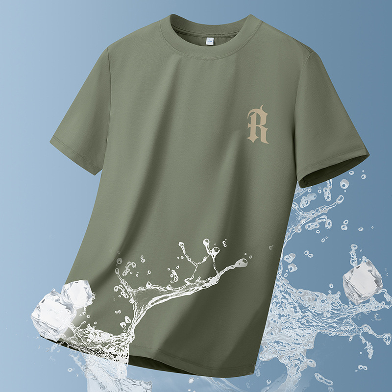 Tricou bărbătesc din bumbac, mânecă scurtă, vară, croială lejeră, imprimeu geometric