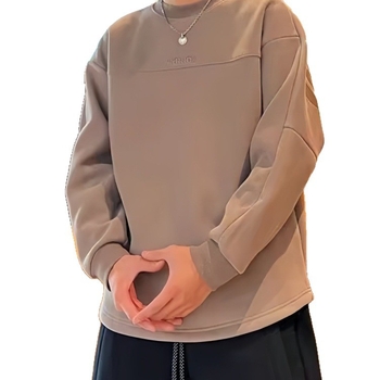 Férfi téli fleece-béléses pulóver, vastag és meleg, betűs mintázat, kerek nyak, hosszú ujj, laza kényelmes szabás, páros modell