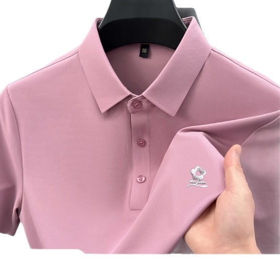 Tricou polo pentru bărbați, 100% mătase de dud, țesătură ice silk, subțire, mânecă scurtă, mărime mare