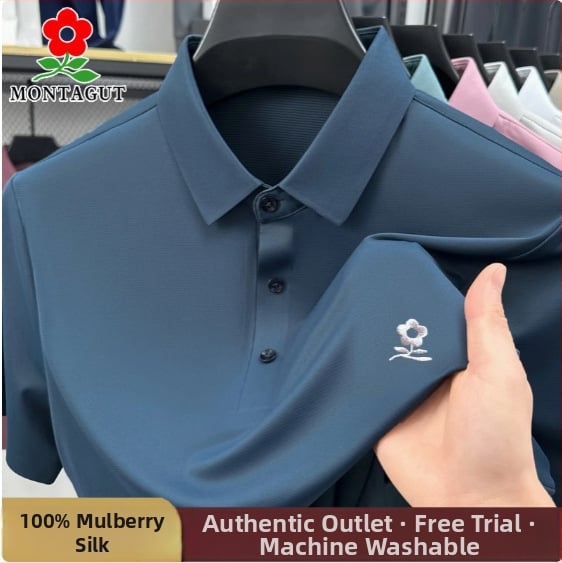 Tricou polo pentru bărbați, 100% mătase de dud, țesătură ice silk, subțire, mânecă scurtă, mărime mare