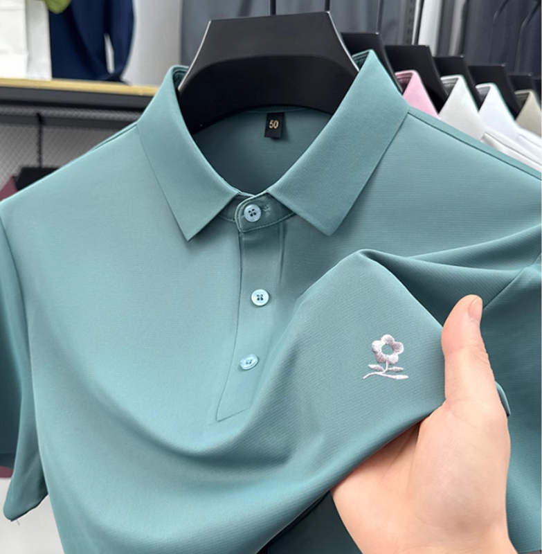 Tricou polo pentru bărbați, 100% mătase de dud, țesătură ice silk, subțire, mânecă scurtă, mărime mare
