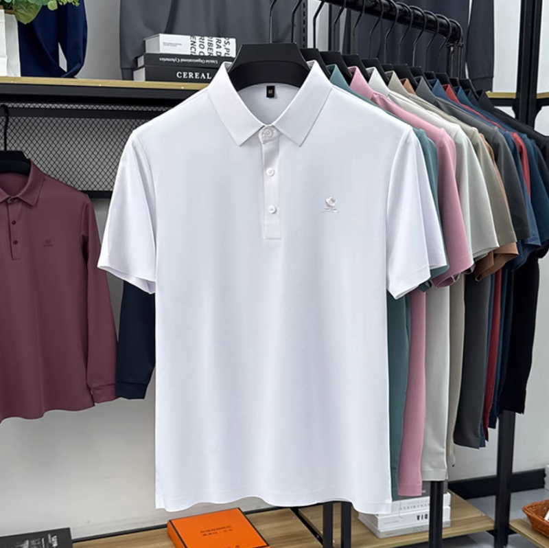 Tricou polo pentru bărbați, 100% mătase de dud, țesătură ice silk, subțire, mânecă scurtă, mărime mare