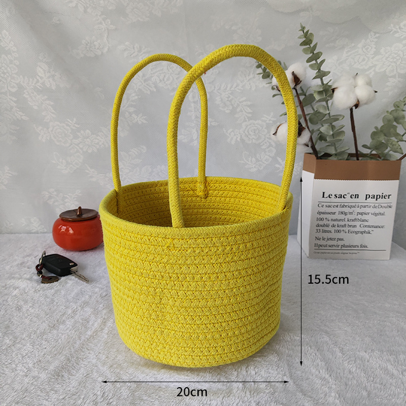 Pleteni košarica za pohranu od pamukog konca, nordijskog stila, jednobojna, za kozmetiku; može se objesiti i nositi.