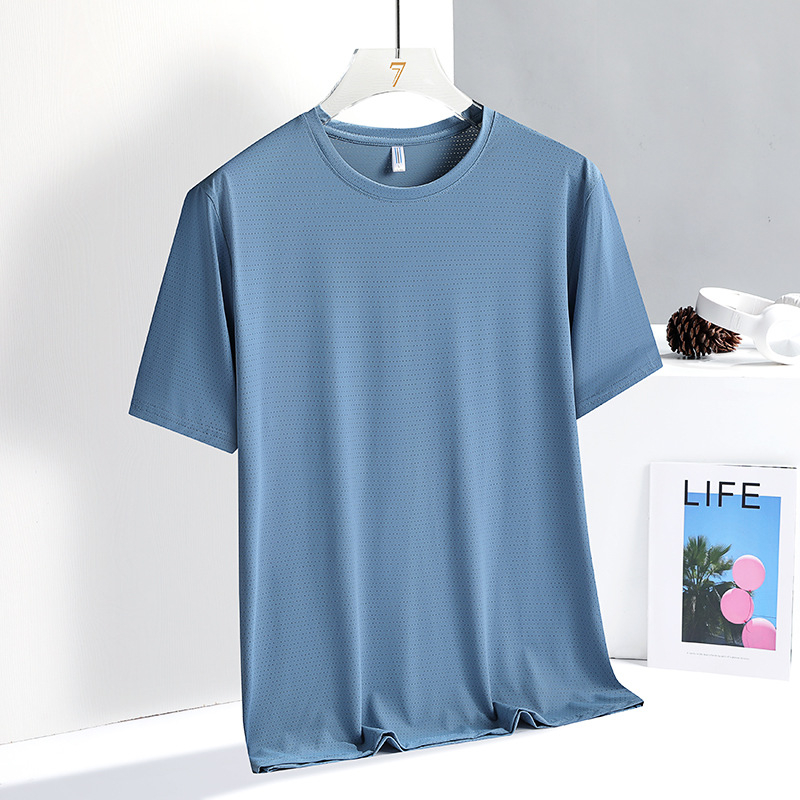 Nyári férfi rövid ujjú póló nylonból ice silk anyaggal, lélegző, hétköznapi