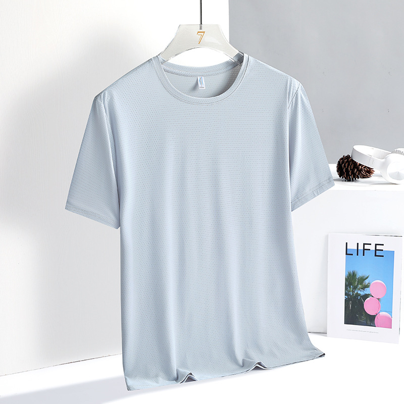 Nyári férfi rövid ujjú póló nylonból ice silk anyaggal, lélegző, hétköznapi