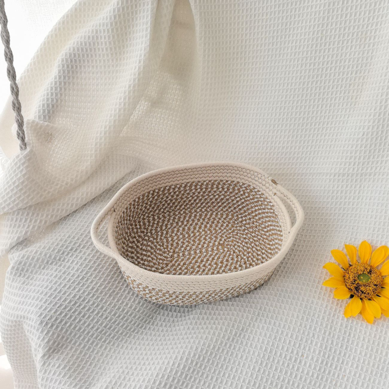 Ovalna košara za pohranu, pletene od pamukovog užeta, s ručkom, skandinavski stil