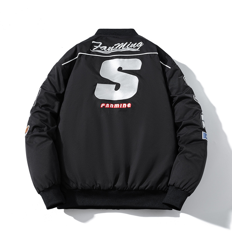 Őszi-téli amerikai retro hímzett baseball dzseki, férfiaknak, laza szabású motoros stílus