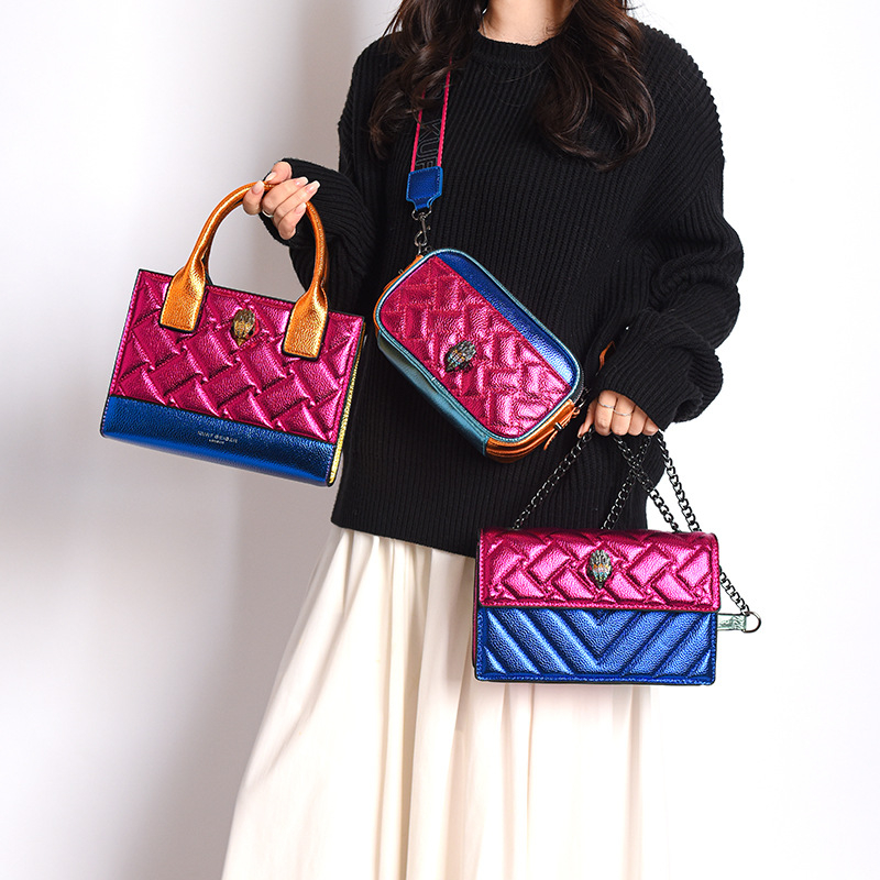 Ženska torbica s motivom glave orla, mala kvadratna crossbody torba s dijamantnim prešivanjem i izšivenim detaljem