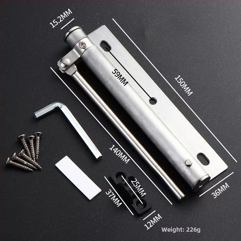 Zatvárač dverí z nerezovej ocele s hydraulickým tlmičom — automatický, ľahký, moderný minimalistický dizajn pre domové alebo hotelové dvere.