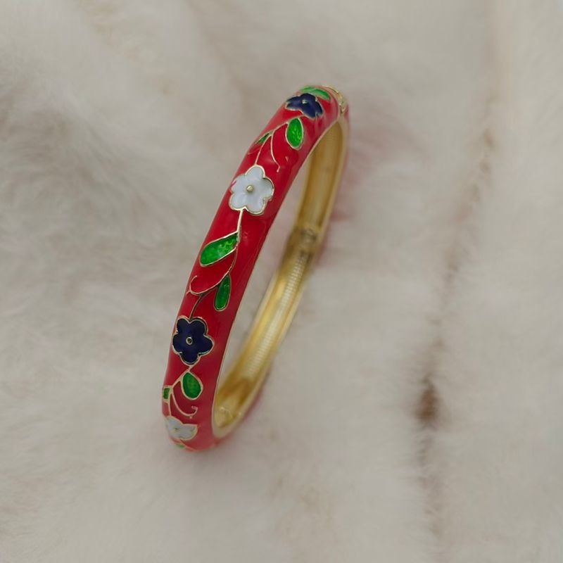 Ženska Cloisonné narukvica sa smaltom u obliku cvijeta, otvorena narukvica od legure, modni komad u nacionalnom stilu