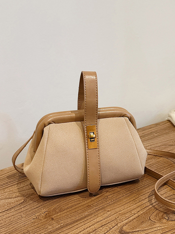 2025 nova teksturirana PU velur torbica za žene, školjka oblik, s jednim ramenskim pojasom/crossbody, srednja veličina, zatvarač s lokotom, unutarnji pretinci za telefon i dokumente