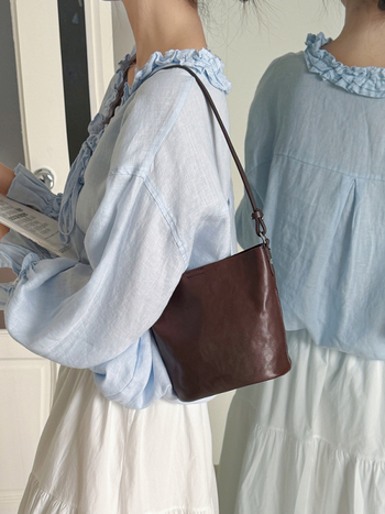 Ženska torbica od prave kože, u obliku košare, minimalistički retro stil, mala crossbody torba