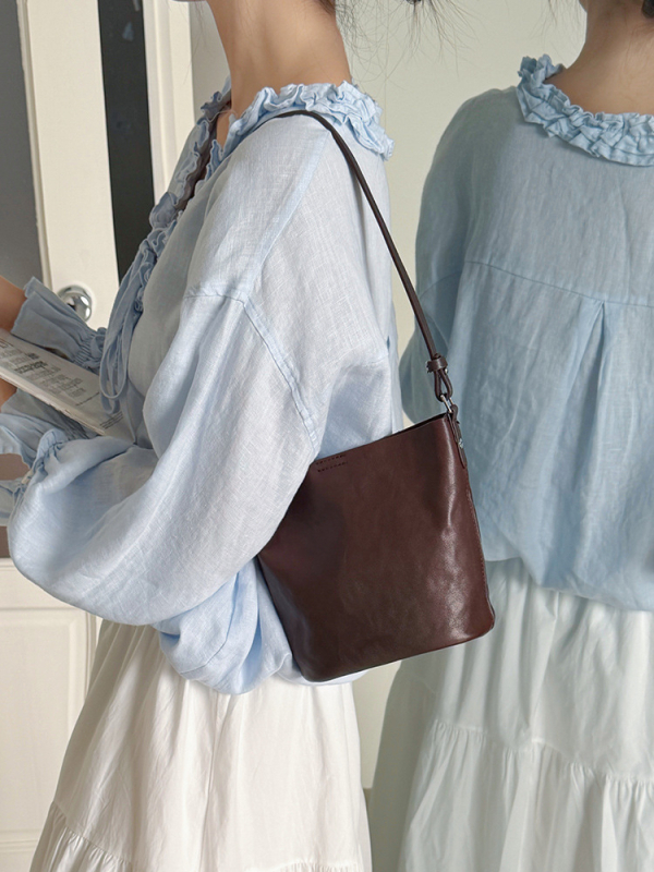 Ženska torbica od prave kože, u obliku košare, minimalistički retro stil, mala crossbody torba