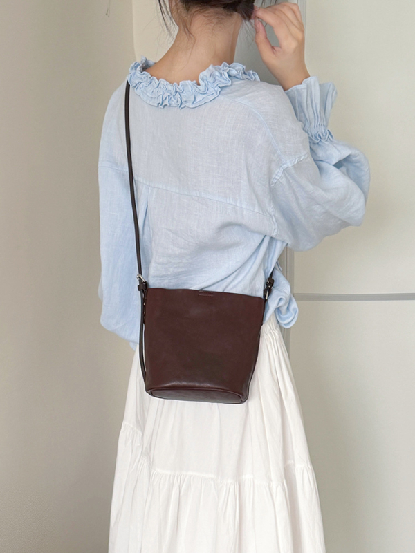 Ženska torbica od prave kože, u obliku košare, minimalistički retro stil, mala crossbody torba