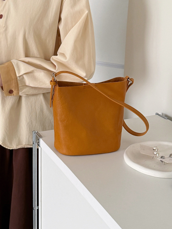 Ženska torbica od prave kože, u obliku košare, minimalistički retro stil, mala crossbody torba