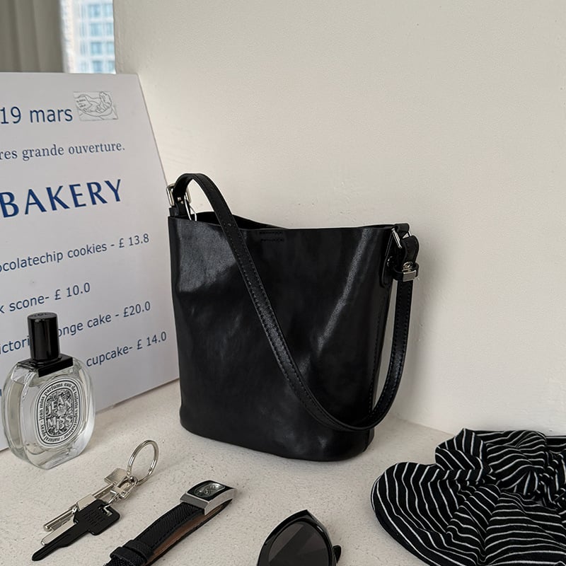 Ženska torbica od prave kože, u obliku košare, minimalistički retro stil, mala crossbody torba