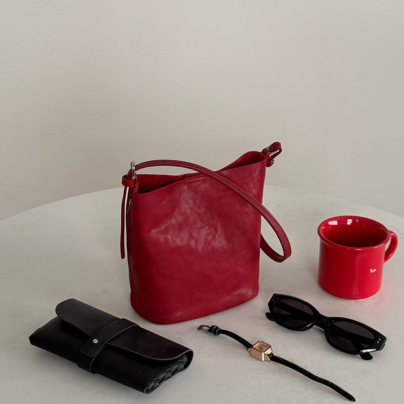 Ženska torbica od prave kože, u obliku košare, minimalistički retro stil, mala crossbody torba