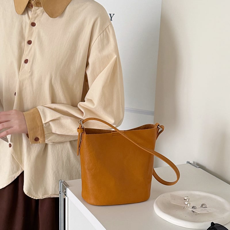 Ženska torbica od prave kože, u obliku košare, minimalistički retro stil, mala crossbody torba