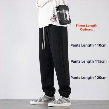 Férfi hosszú edzőnadrág fleece-béléssel, hosszított méret 190 cm-hez, őszi-téli, 65% pamut, magas derék, egyenes szár, mandzsetta, Plusz méret