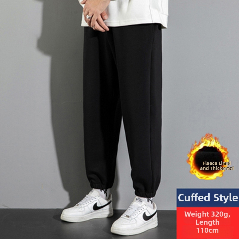 Férfi hosszú edzőnadrág fleece-béléssel, hosszított méret 190 cm-hez, őszi-téli, 65% pamut, magas derék, egyenes szár, mandzsetta, Plusz méret