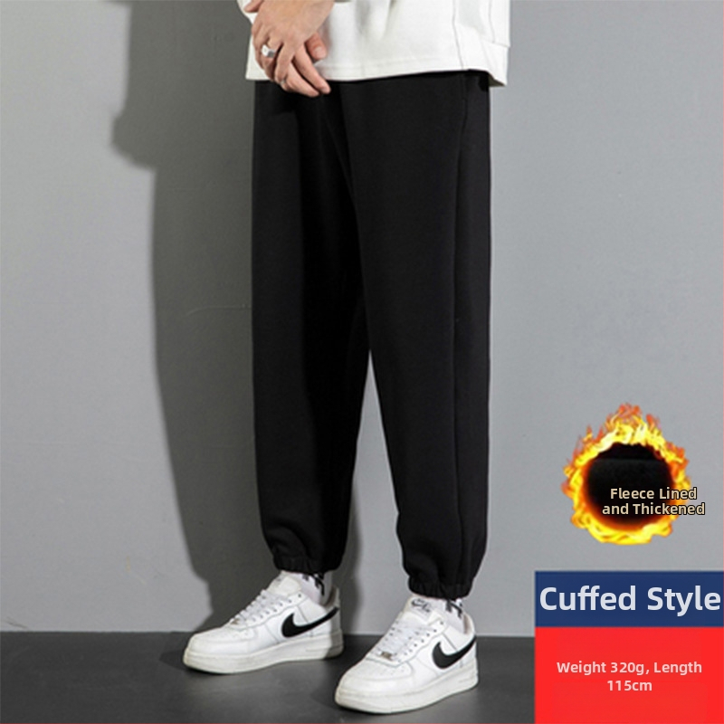 Férfi hosszú edzőnadrág fleece-béléssel, hosszított méret 190 cm-hez, őszi-téli, 65% pamut, magas derék, egyenes szár, mandzsetta, Plusz méret