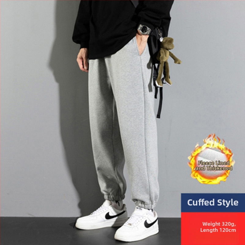 Férfi hosszú edzőnadrág fleece-béléssel, hosszított méret 190 cm-hez, őszi-téli, 65% pamut, magas derék, egyenes szár, mandzsetta, Plusz méret