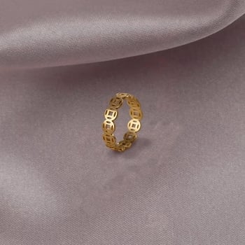 Prsten s bakrenim novčićem od titan čelika, ne blijedi boja, unisex prsten za privlačenje bogatstva i sreće