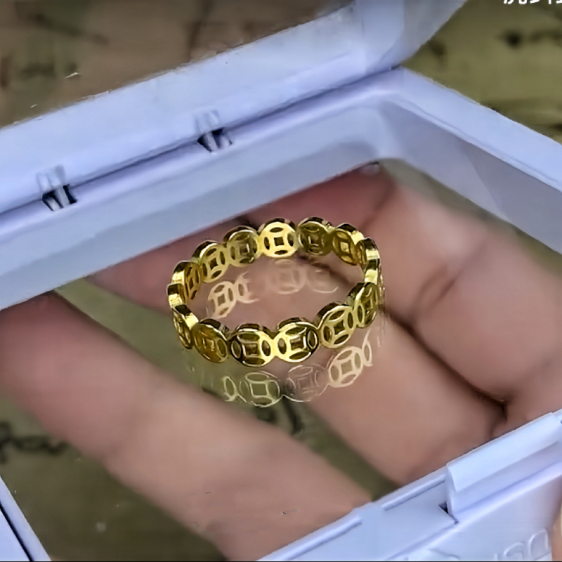 Prsten s bakrenim novčićem od titan čelika, ne blijedi boja, unisex prsten za privlačenje bogatstva i sreće