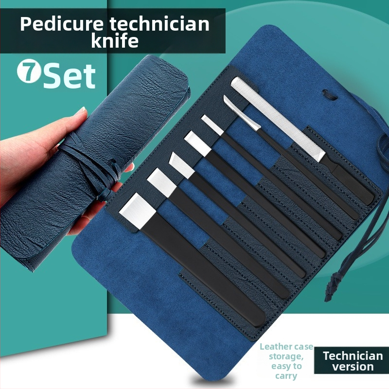 7-dijelni set od nehrđajućeg čelika za pedikuru i manikuru, uklanjanje mrtve kože, alati za njegu noktiju, kožna kutija za pohranu.