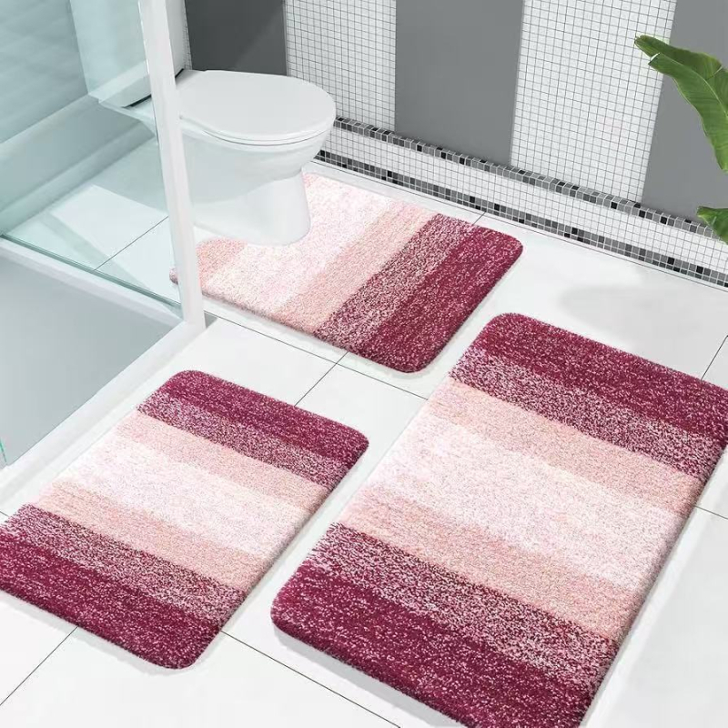 Minimalistički set od 3 prostirke za WC s imitacijom kašmira, protuklizne, otporne na habanje, otporne na prljavštinu, jednostavno za održavanje, prugast dizajn