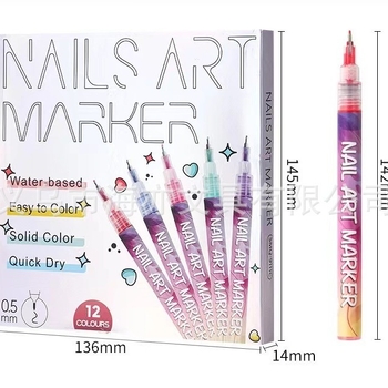 12 színű körömdíszítő toll grafiti stílusban, DIY gyorsan száradó kontúr- és pöttyöző toll, 0,5 mm