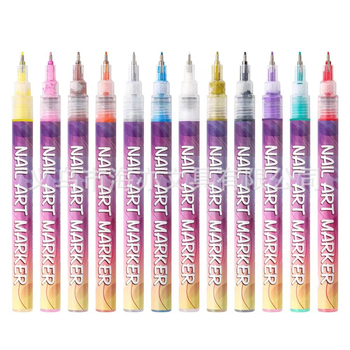 12 színű körömdíszítő toll grafiti stílusban, DIY gyorsan száradó kontúr- és pöttyöző toll, 0,5 mm