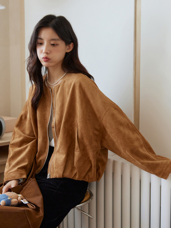 Japansko retro velur jakna sa zatvaračem, okrugli izrez, široki kroj, unisex, proljeće–jesen