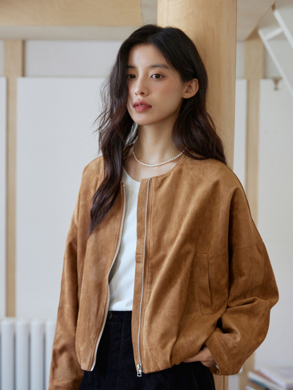 Japansko retro velur jakna sa zatvaračem, okrugli izrez, široki kroj, unisex, proljeće–jesen