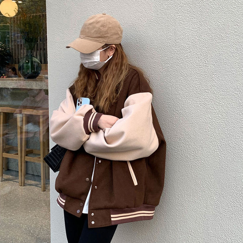 Ženska američka retro baseball jakna – lagana, široki kroj, jesen-zima, za manju figuru, studentski stil