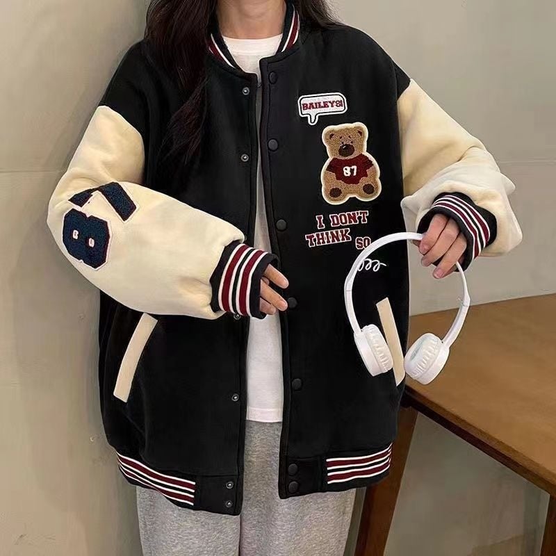 Vintage baseball jakna za djevojčice, proljeće i jesen, široki kroj, korejski stil, vez