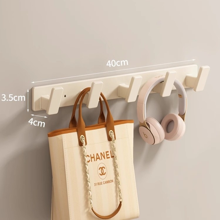 Držač za zid snažnim ljepilom, bez bušenja, za kuhinju i kupaonicu, vješalica za odjeću, aluminij Space, 3+ kuka, nosivost 3–5 kg